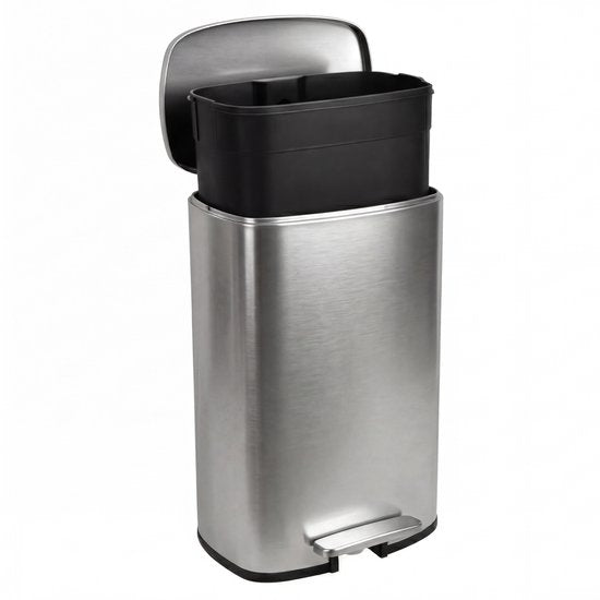 Poubelle Bayt - Poubelle à pédale 50 litres - Poubelle 50 litres - Poubelle 50 litres - Poubelle pour le tri sélectif - Poubelle en acier inoxydable - Argent