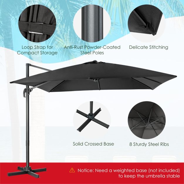 Parasol flottant Coast noir - 300 x 300 cm - orientable et inclinable à 360