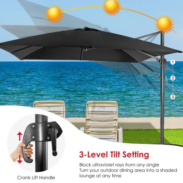 Parasol flottant Coast noir - 300 x 300 cm - orientable et inclinable à 360