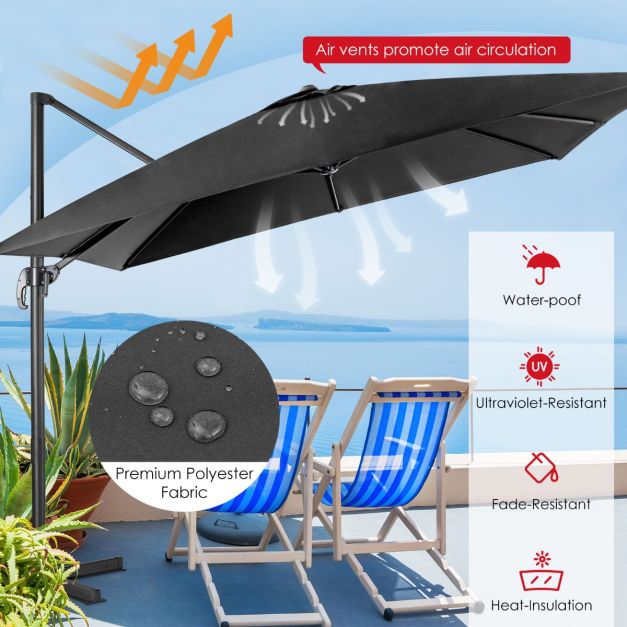 Parasol flottant Coast noir - 300 x 300 cm - orientable et inclinable à 360