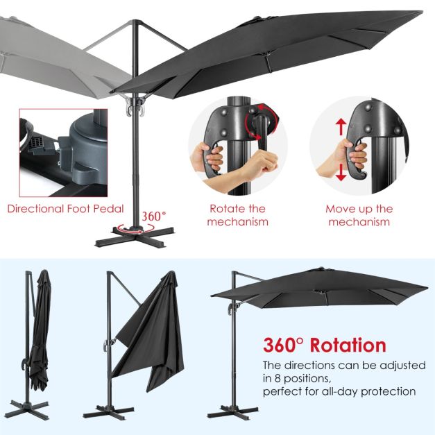 Parasol flottant Coast noir - 300 x 300 cm - orientable et inclinable à 360