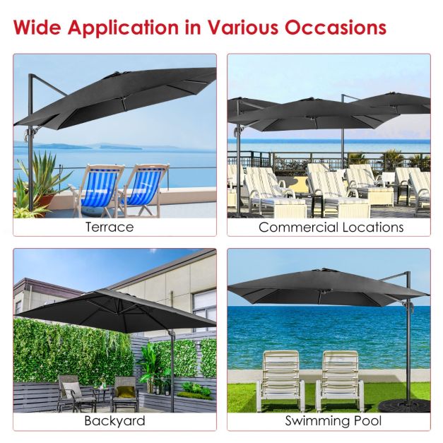 Parasol flottant Coast noir - 300 x 300 cm - orientable et inclinable à 360