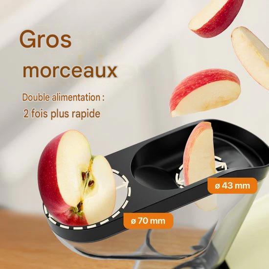 KitchenBrothers Extracteur de jus XL - Presse-agrumes - Presse-légumes et fruits - alimentation 43 mm et 70 mm - 500 ml - Champagne
