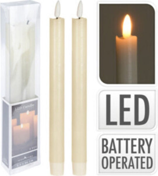 Bougies dînatoires à leds - 2 pièces - blanc crème - 24cm- avec effet de flamme