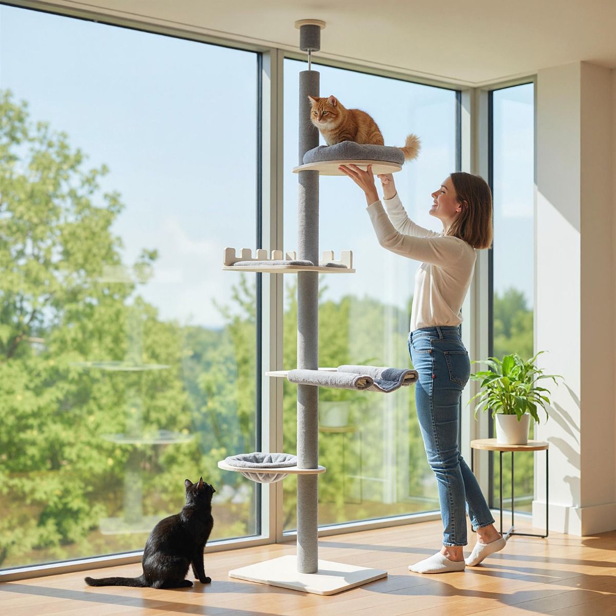 Arbre à chat Coast, sol-plafond, 5 niveaux, hauteur réglable de 236 à 271 cm - Gris