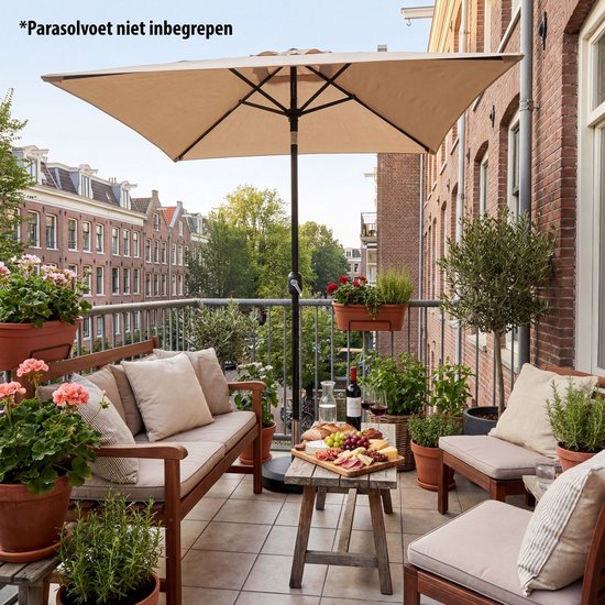 Parasol à mât Tristar - Carré - 200 x 200 cm - Balcon et jardin - Inclinable - Housse de protection incluse - PA-7902 - Beige