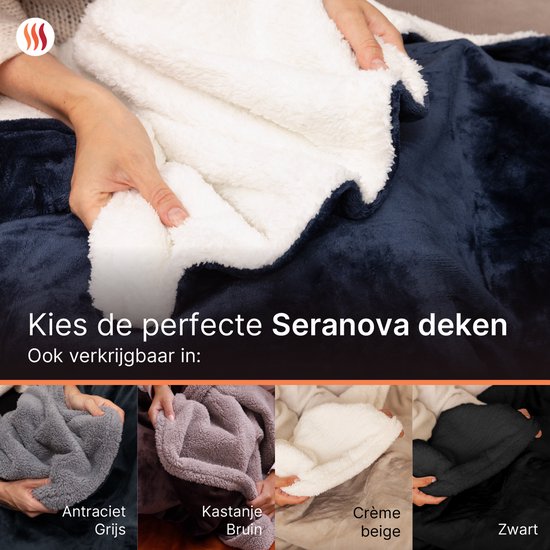 Seranova Couverture électrique XXL - 180x160 cm - Couverture 2 personnes - Couverture chauffante - Double face - Polaire Sherpa - Bleu