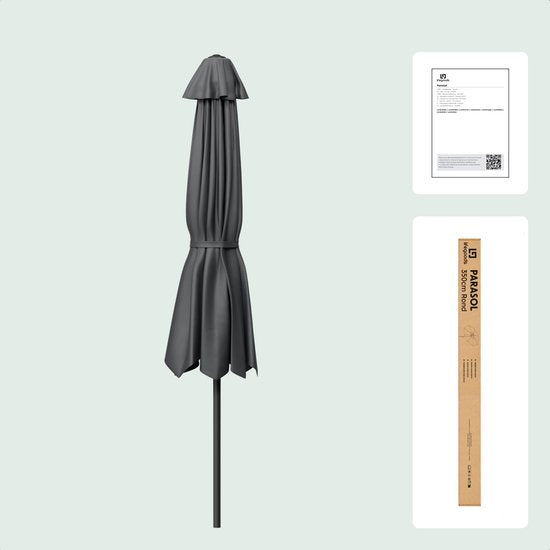 LifeGoods Parasol - Jardin - Ø350 cm - 30° inclinable - Imperméable - UPF50+ - Gris foncé