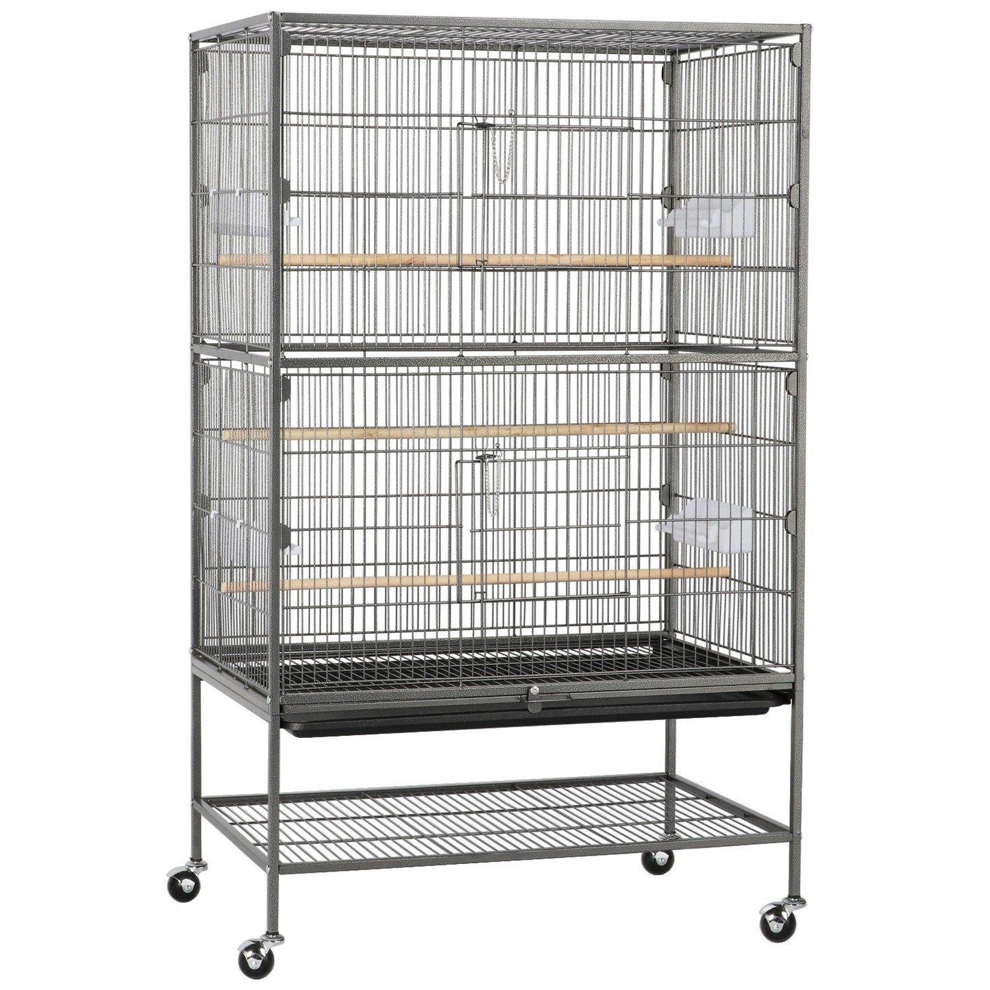 Cage à oiseaux Yaheetech 132 cm - Noire - Grande - Avec support - 3 perchoirs - 4 mangeoires - Sur roulettes