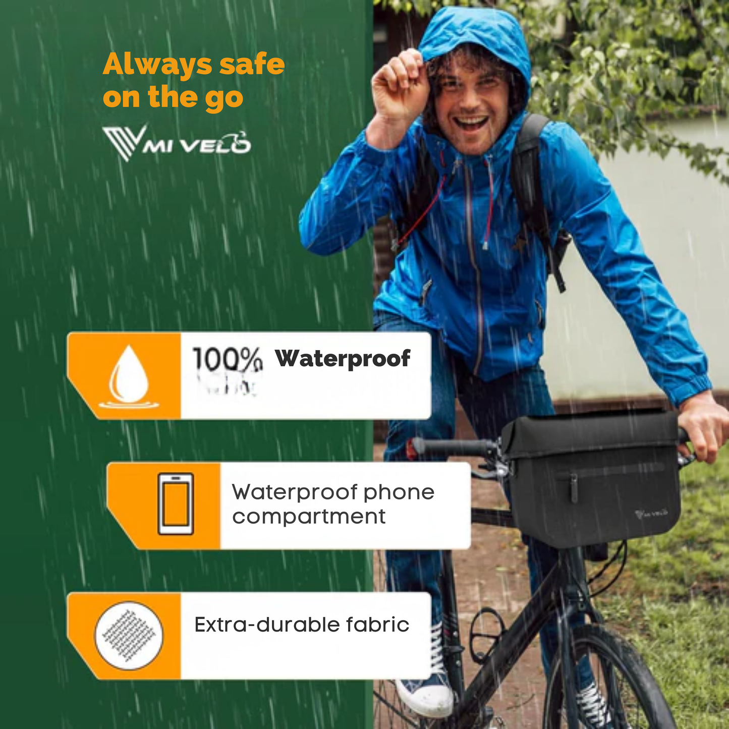 MIVELO Sacoche guidon OSKAR - 6L - Isolé - Déperlant - Poche téléphone - KLICKfix - Noir