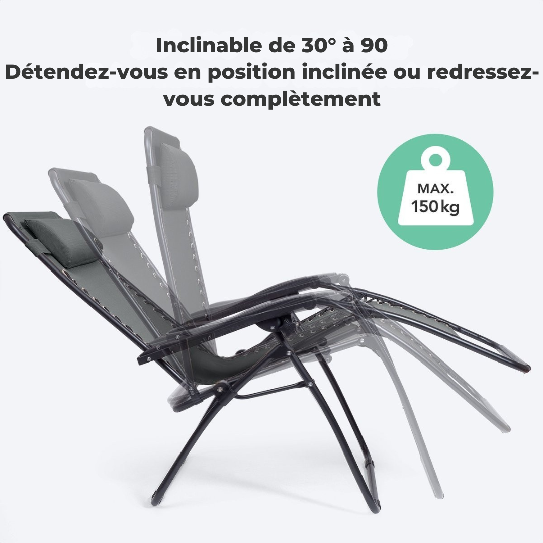 LifeGoods Chaises de jardin pliables - parasol réglable - 2 pièces - 30°-90° réglable - métal - gris foncé
