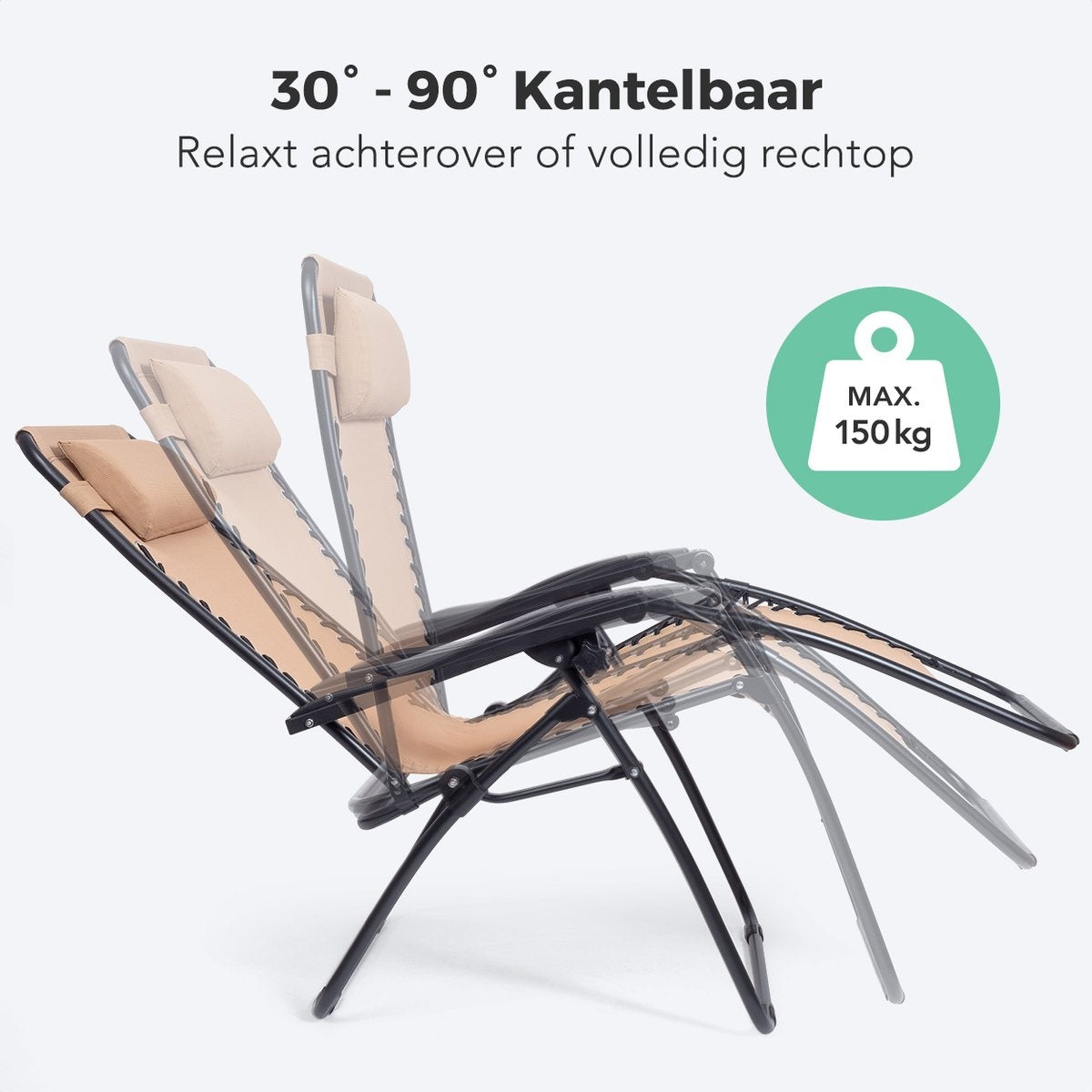 LifeGoods Chaises de jardin pliables - 2 pièces - 30°-90° réglable - métal - beige