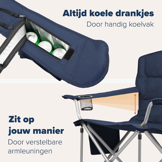 TRVLMORE Chaises de camping - pliables - 2 pièces - XL - Chaises pliantes - Capacité de charge de 150 kg - Porte-boisson - Compartiment réfrigérant - Poche latérale - Chaise pliante - Bleu