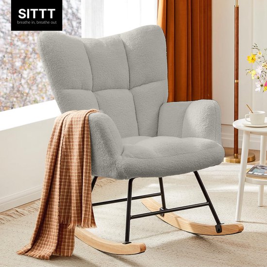 SITTT Fauteuil à bascule - Fauteuil de relaxation pour chambre de bébé - Fauteuil - Chaise d'allaitement - Gris clair