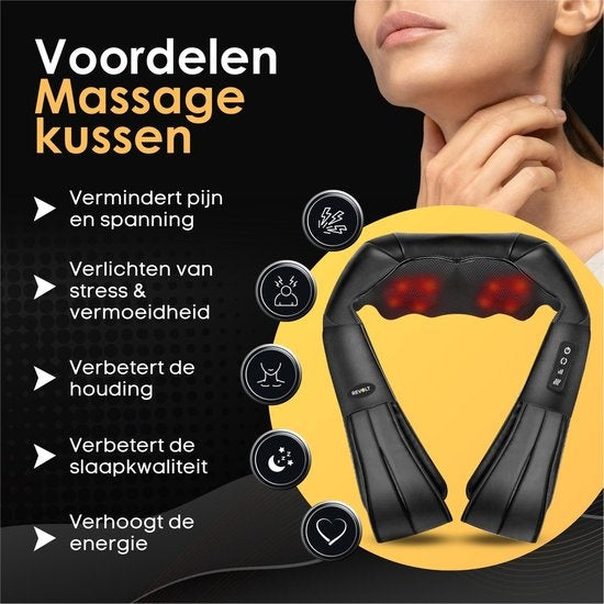 Coussin de massage Revolt - 120 minutes sans fil - Appareil de massage électrique pour le cou - Cou et épaules - Infrarouge