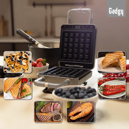 Gadgy Premium Gaufrier – Argent - Gril, appareil à croque-monsieur et gaufrier 3-en-1 - Plaques interchangeables - 600 W - Très puissant - Gaufre bruxelloise