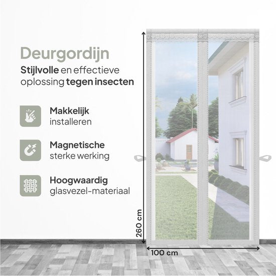 O'DADDY® Rideau de porte Deluxe FIBER - Rideau anti-moustiques magnétique - Pour portes neuves et standard - Installation facile - Moustiquaire de porte blanche - 100x260 cm