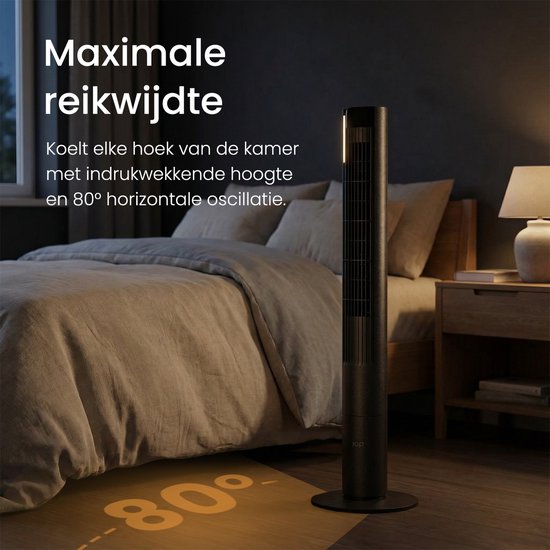 Ventilateur silencieux avec télécommande - Ventilateur colonne sans pales avec minuterie et 3 vitesses de ventilation - Chambre à coucher - Économe en énergie (60 W) - Noir mat - JAP Appliances Toronto S