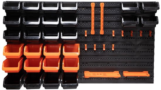 BLACK+DECKER Panneau à outils avec bacs de rangement et crochets - 98 x 23 x 43 cm - 43 pièces - Panneau mural à outils
