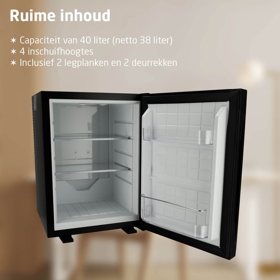 BREND BR-2227 Mini Fridge Freestanding 40 Liter - Réfrigérateur de table avec température réglable - Minibar avec orientation réglable de la porte - Noir