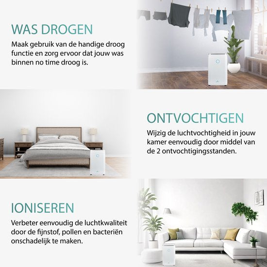 Déshumidificateur 20L - Aironex - 20 litres par jour - Prévient les moisissures - Silencieux - Blanc