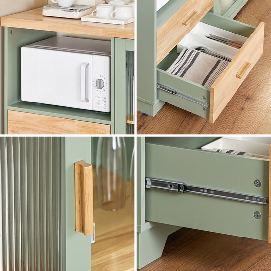 SoBuy FSB81-GR Meuble de cuisine - Meuble buffet vert avec tiroirs et portes en verre
