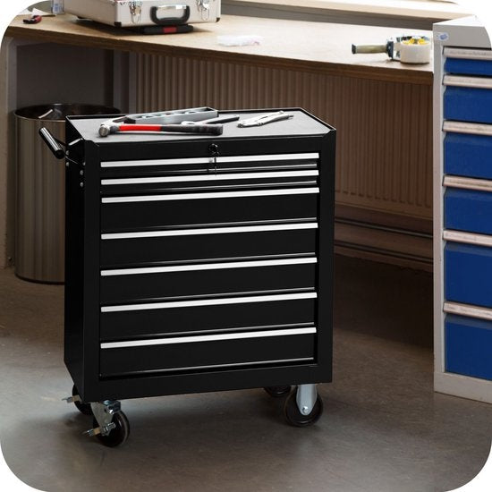 tectake® - Chariot à outils avec 7 tiroirs - noir - 402800