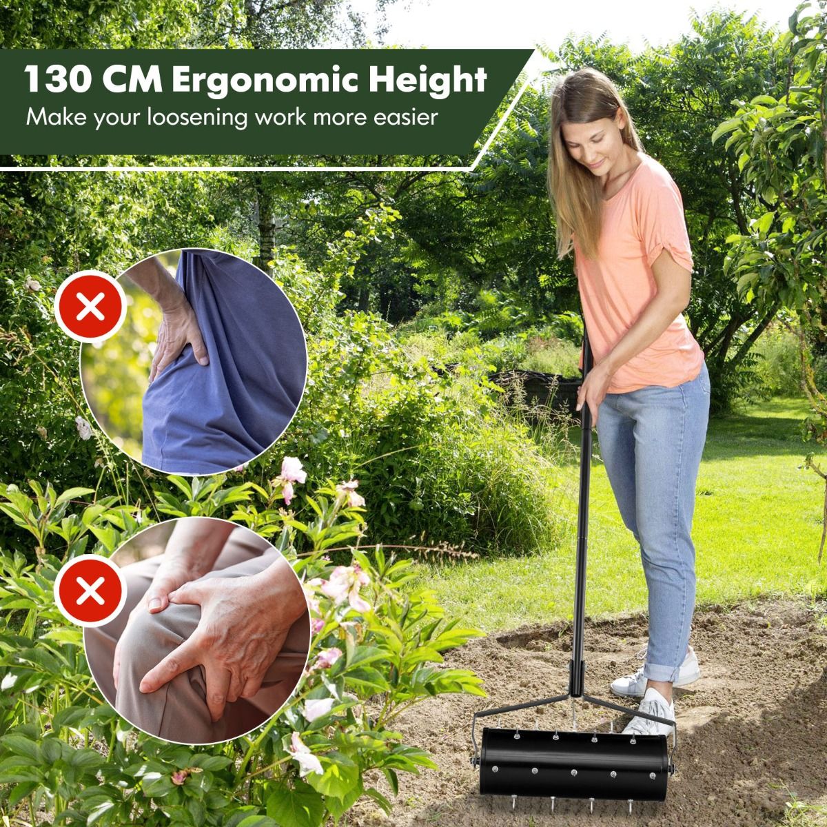 Coast Manual Lawn Aerator 44 x 128 cm - Black - Scarificateur à rouleau avec pointes et tambour remplissable