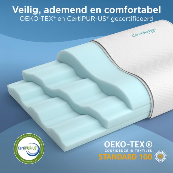 Oreiller ergonomique CozySense® - Oreiller réglable en mousse à mémoire de forme - Oreiller de sommeil en mousse à mémoire de forme - Dormir sur le côté, le dos et le ventre - Système à 3 couches - Orthopédique - Enveloppe en bambou