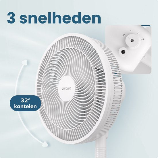 Ventilateur sur pied Auronic - 3 vitesses - Oscillation 85° - Réglable 70-116 cm - Blanc