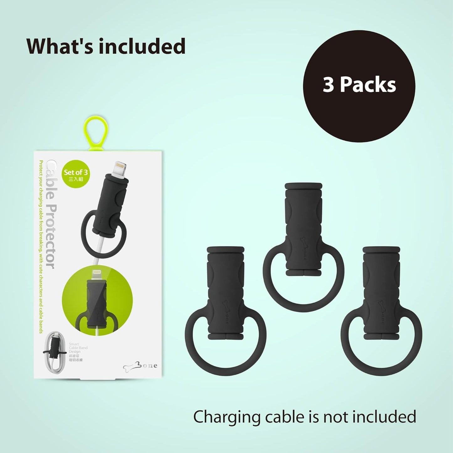 Bone Cable Protection, 3 pièces Silicone Cable Hose for Lightning iPhone Charging Cable