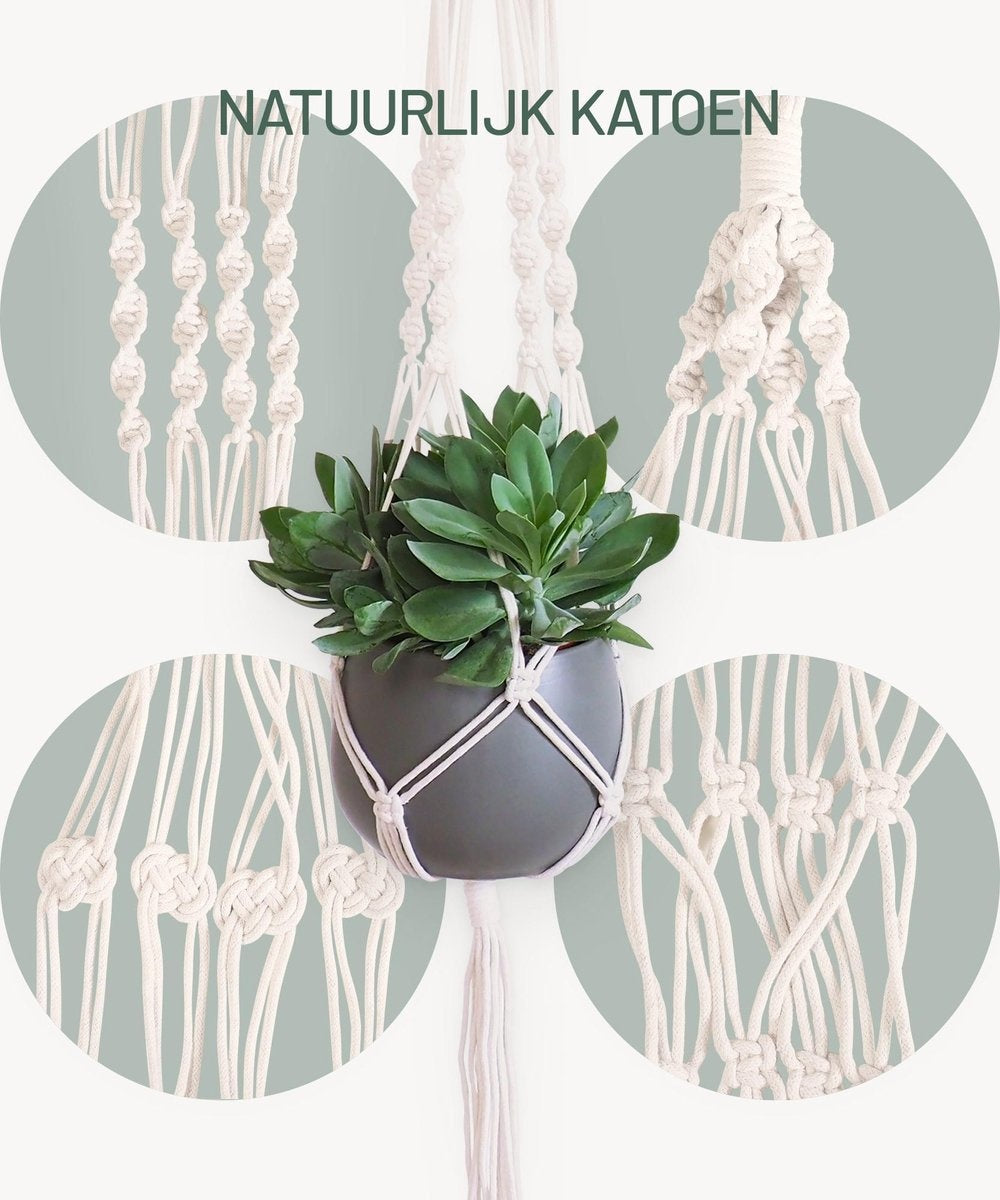 Gadgy Plant Hanger Macramé - Corde tressée de luxe en coton - 3 pièces - suspension de pot de plante - pot suspendu