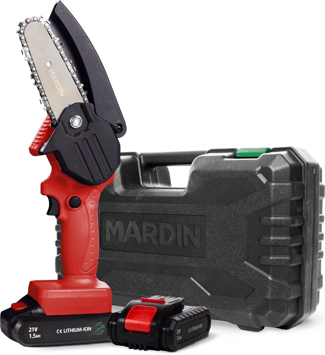Mardin - Mini tronçonneuse - Scie d'élagage - 2 Batteries - Mallette incluse - Rouge