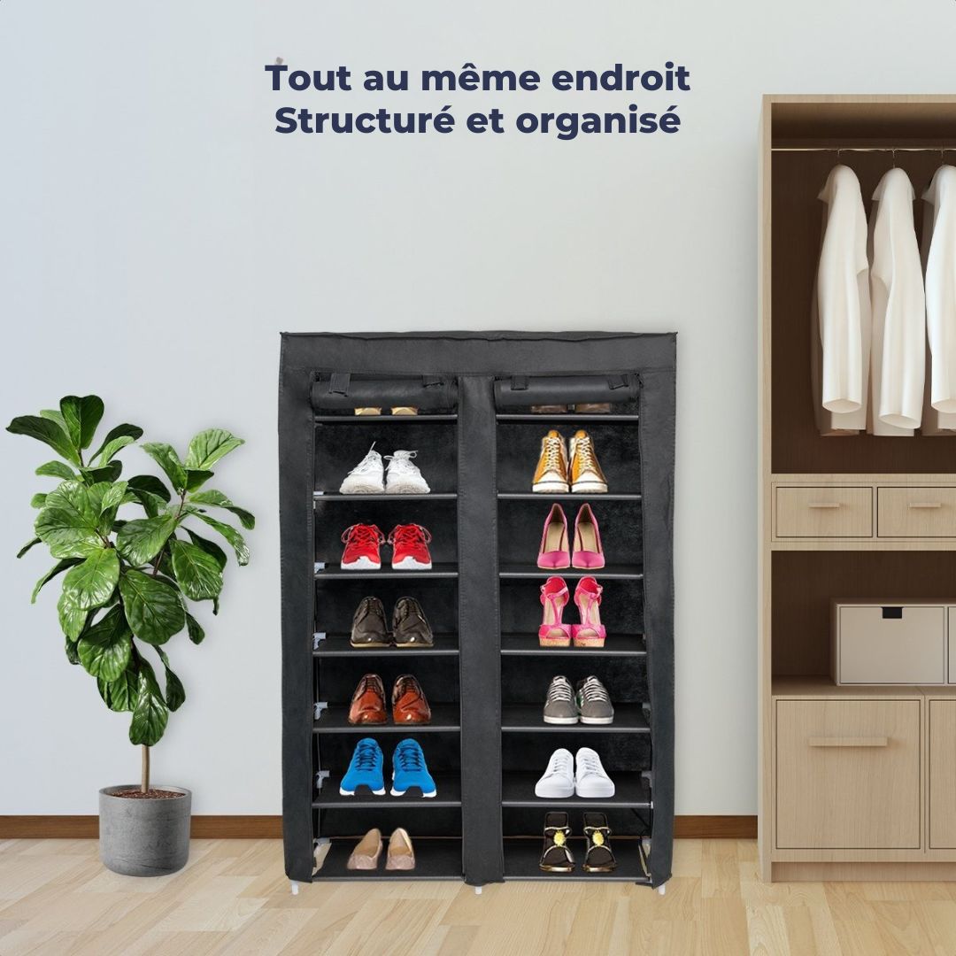 Rangement à chaussures LifeGoods - 7 couches - 28 paires de chaussures - Verrouillable - Noir