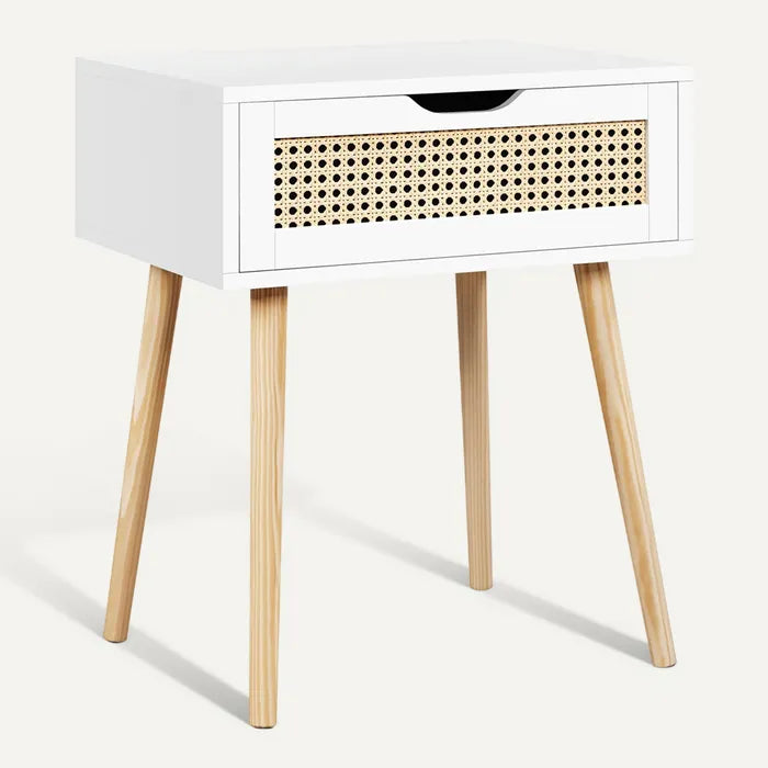 Table de chevet Yaheetech 48,5 x 40 x 57,5 cm - Aspect rotin - 1 tiroir - Blanc
