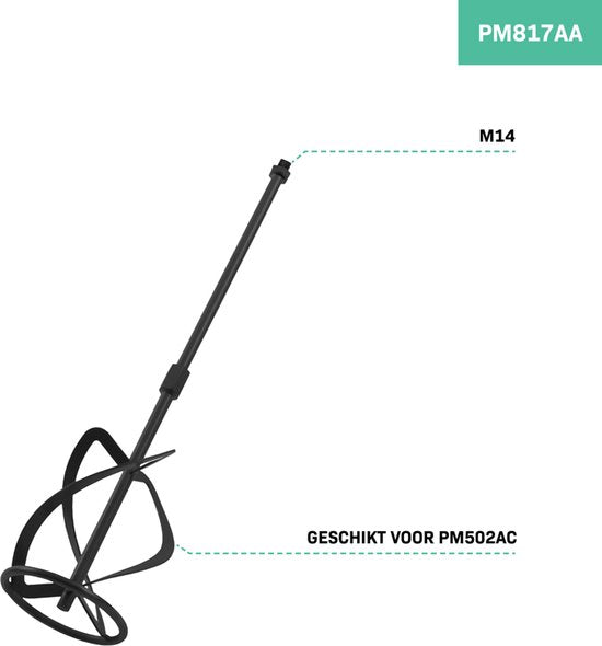 Tige d'agitation VONROC 140 x 600 mm – compatible avec le mélangeur de peinture/ciment PM502AC