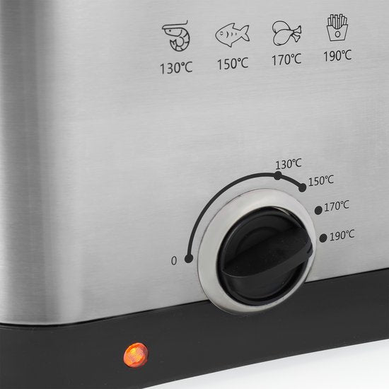 Princess Mini Fryer 182612 - 1,5 litre - Thermostat réglable - Filtre anti-odeurs - Fenêtre de visualisation - Compacte - Convient pour le camping - 1000W - acier inoxydable brossé