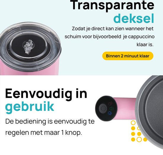 MOA Mousseur à lait électrique - 3 en 1 - Mousseur à lait pratique - 330 ML - Pour Cappuccino - Fouet à lait - Rose