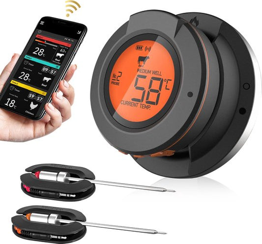MostEssential AT-02 Thermomètre à viande - Thermomètre de barbecue intelligent - Bluetooth, application et 2 sondes de mesure inclus