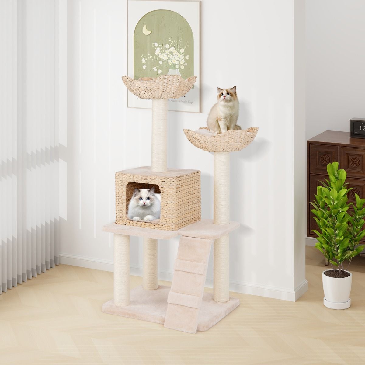 Arbre à chat Coast - 4 niveaux - arbres à chat en sisal - coussins lavables - beige 122 cm
