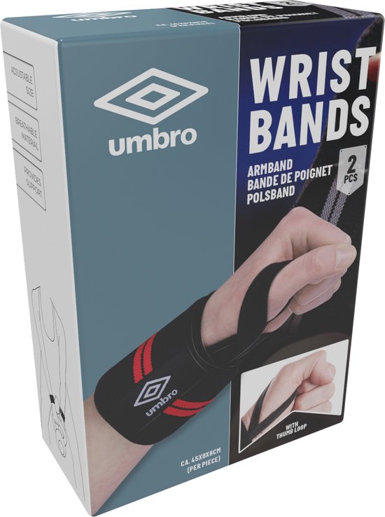 Supports de poignet Umbro - 2 pièces - Pour le fitness, le crossfit et la musculation - Rouge/Noir