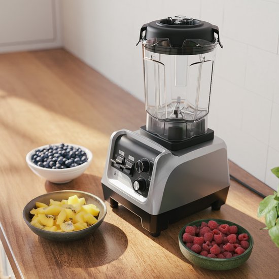 KitchenBrothers Power Blender - 1600W - 2L - Smoothie Maker - Ice Crusher - Gris Métallique