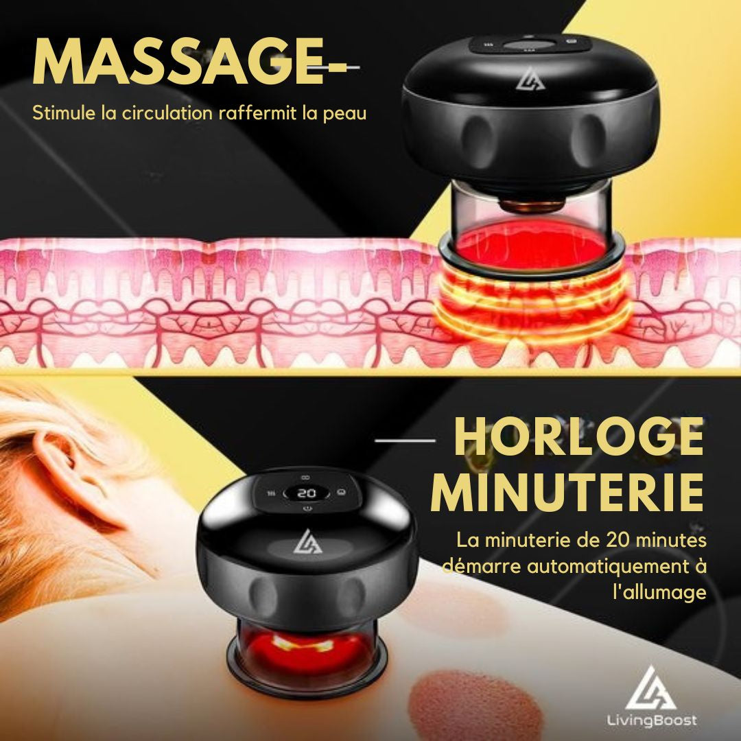 Appareil de massage électrique contre la cellulite LivingBoost®- Gua Sha inclus - 12 niveaux et températures - Corps entier - Massage par ventouses - Anti cellulite - noir