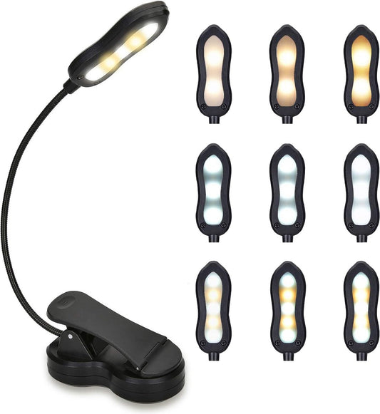 Lampe de lecture Podec - avec pince et niveaux de lumière graduables - rechargeable - 9 x 3 x 17 cm - noir