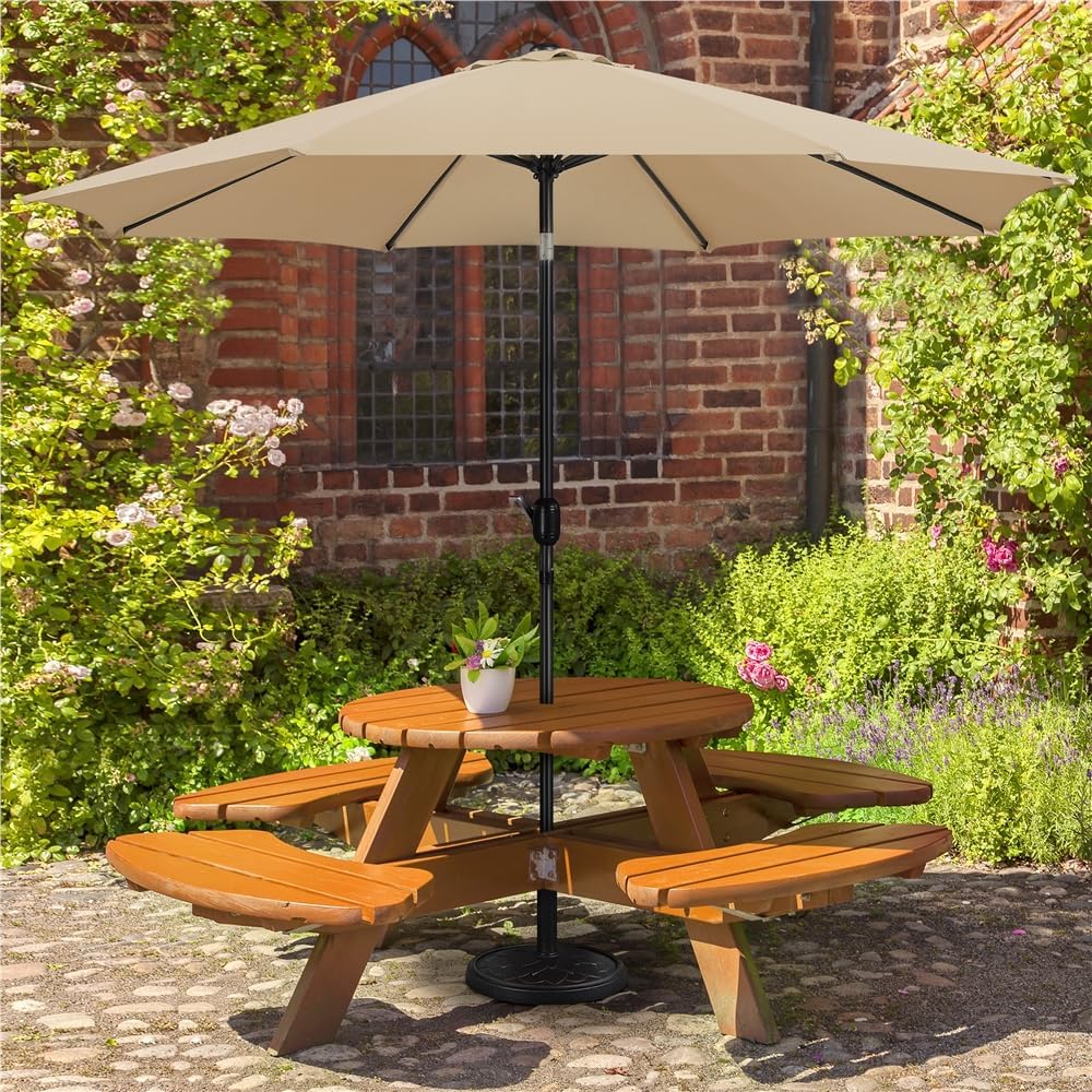Parasol de jardin de 300 cm avec 8 baleines, manivelle et ouverture d'aération, couleur kaki