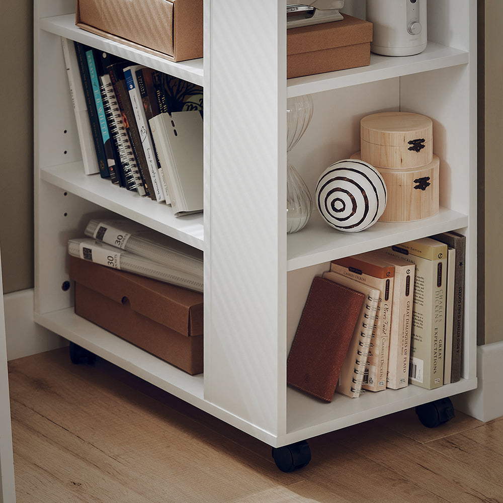 printertafel met 7 legplanken, rolcontainer, kantoorwagen, zijspan Documentenwagen, Wit, B x h x D, ca. Afmeting: 60 x 75 x 35 cm
