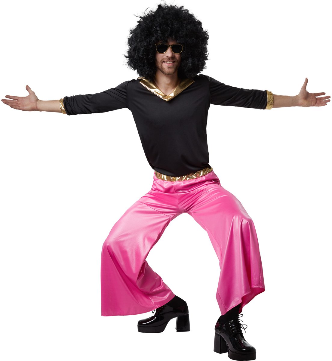 Dressforfun - Costume Homme Funky Disco Dancer - Costume Disco deux pièces noir et rose pour le carnaval et la fête - Taille L