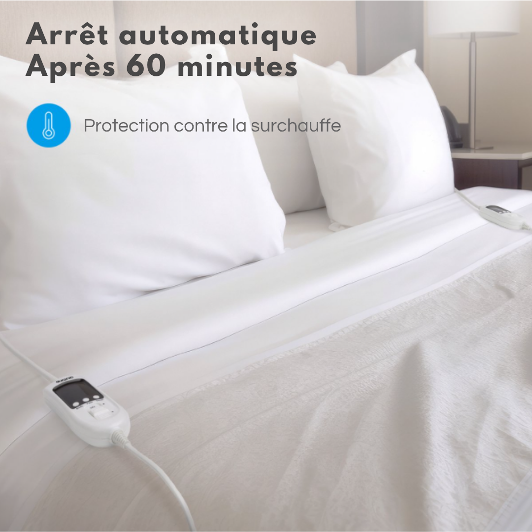 Couverture chauffante Auronic - Zone de pieds réglable - 9 niveaux - 160x150cm - Blanc