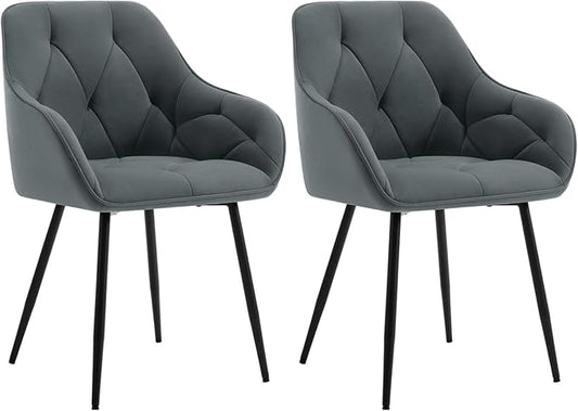 Chaise de salle à manger WOLTU - 1 pièce - assise en velours - avec accoudoirs - pieds en métal - gris foncé