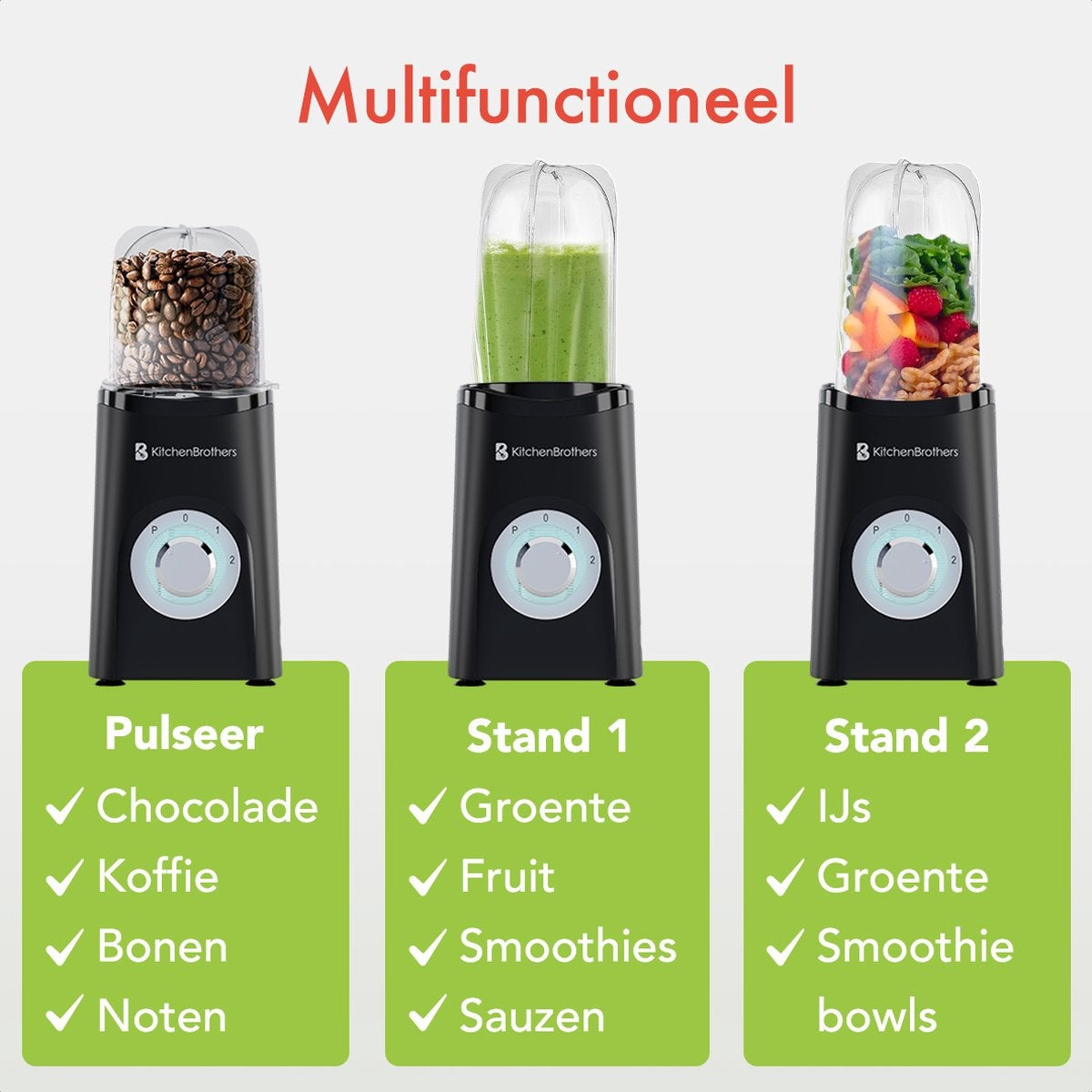 Blender - KitchenBrothers - 2-en-1 - 350 W - 4 tasses 600 ml/300 ml - Smoothie - Mini Blender - Noir